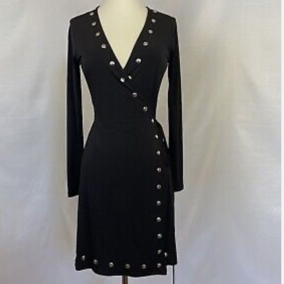 MICHAEL Michael Kors Black Studded Wrap Dress Sz P/S EUC - Picture 6 of 9